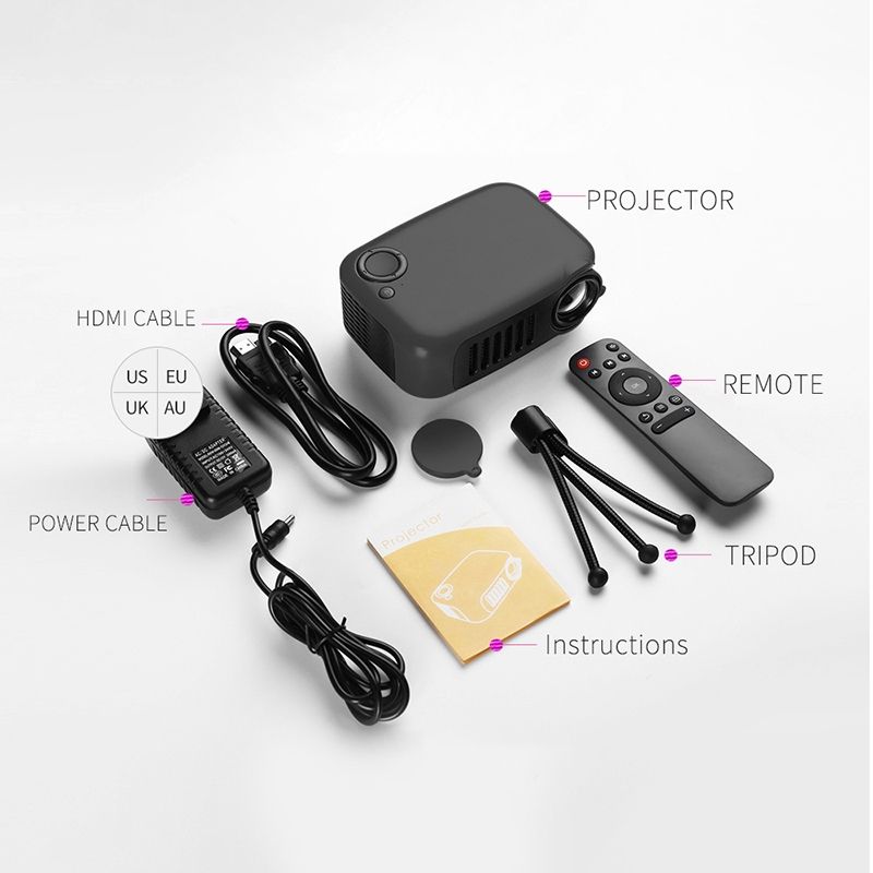 A2000 1080P Mini Portable Projector Children Projector, AU Plug(Black)