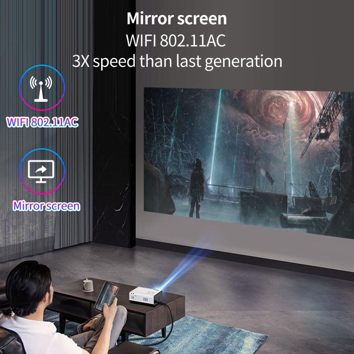 1080P Smart Projector 2.4G WiFi 2200 Lumens Multimedia Built-in Speaker 3.5 inch TFT LCD Display Portable Home Theater Video Movie Projector Compatible with Smartphone TV Stick Laptop AU Plug