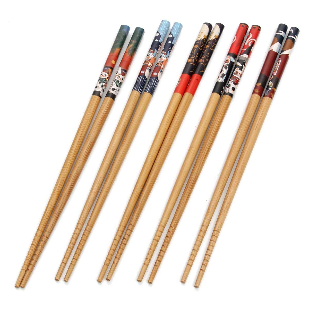 5 Pairs Package Lucky Cat Bamboo Chopstick Set Handmade Wooden Chopstick Set Kitchen Utensils