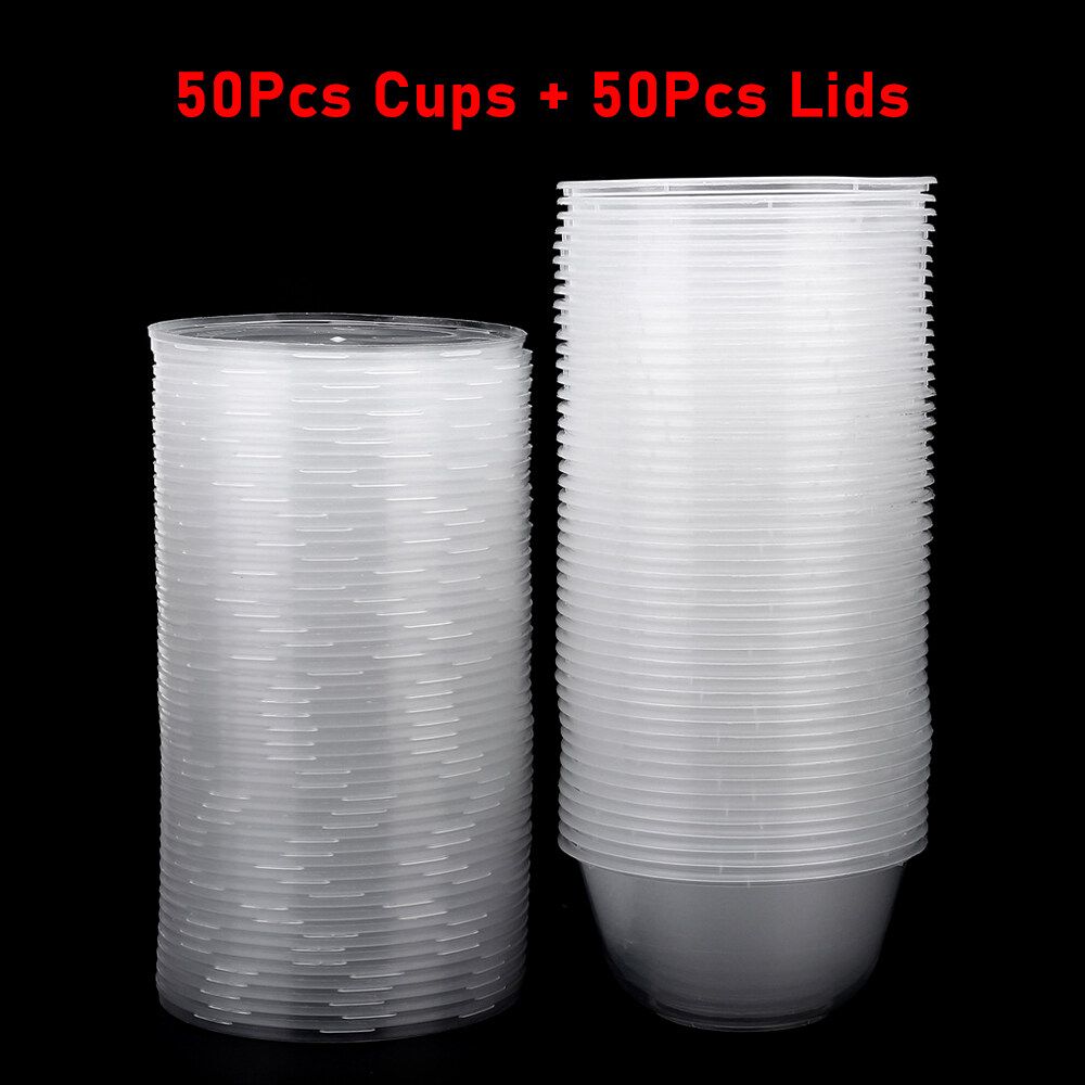 50X 8 Oz Clear Plastic Portion Cups&Lid Option Sauce/Jello Jelly Shot 250ml +50 Plastic Lids