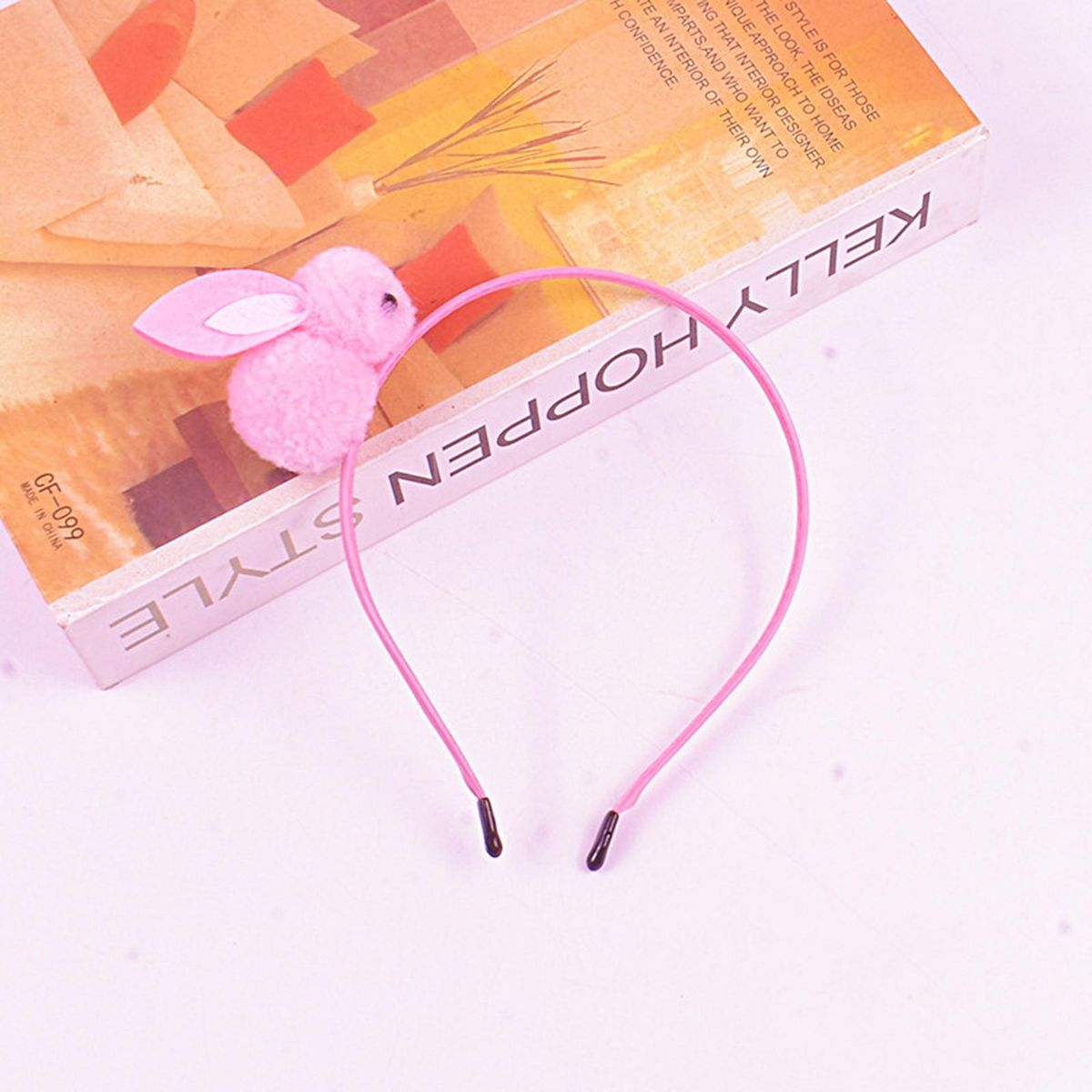 Girls Headband Lovely Plush Bunny Decor LED Glowing Headband Pink