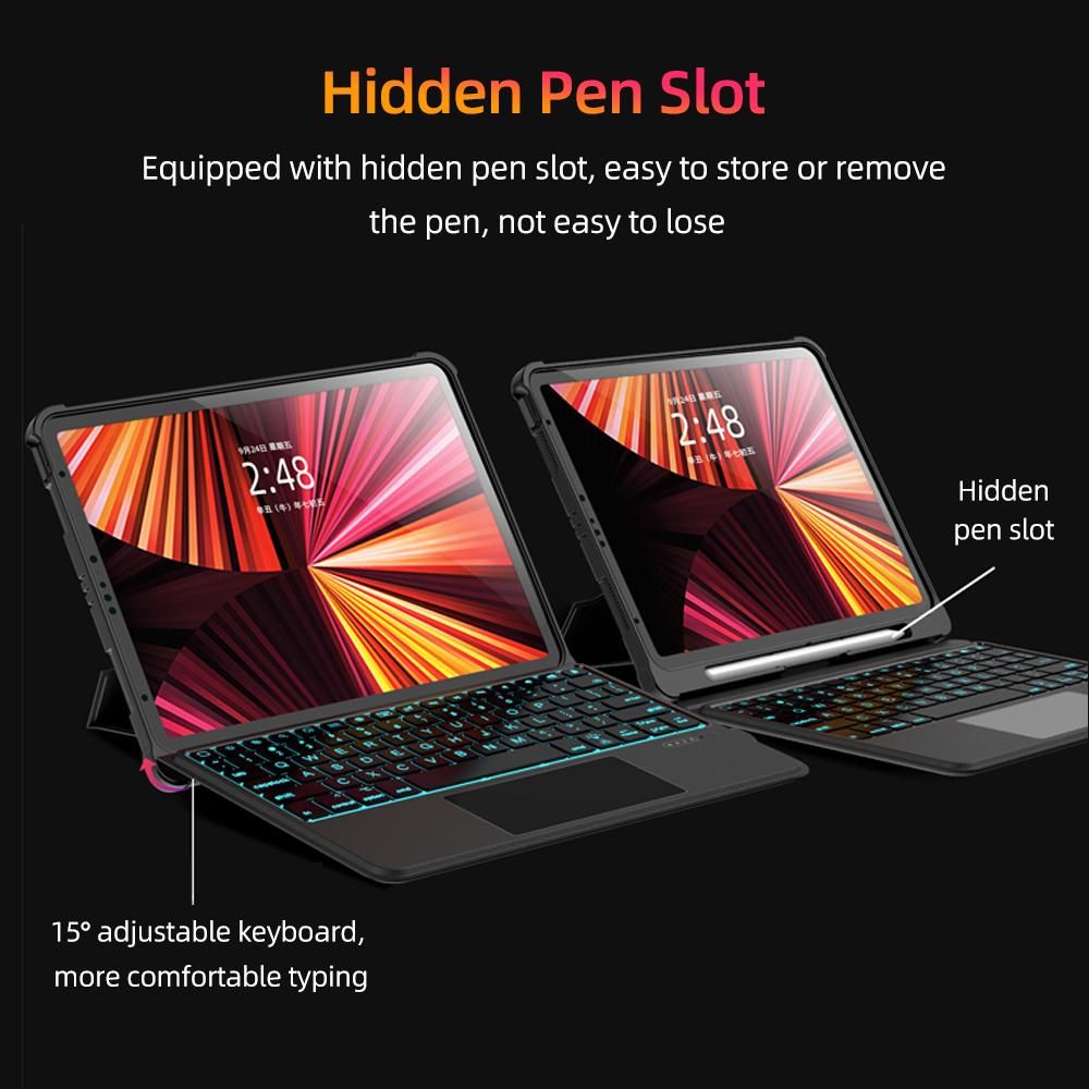Detachable Tablet BT Keyboard Case with Touchpad Pen Slot Compatible with iPad Pro 12.9'' 2018/2020/2021