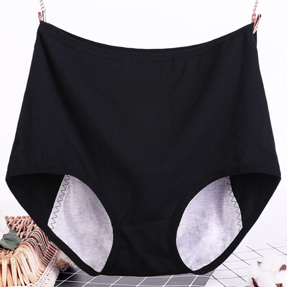 Women Casual High Waist Menstrual Period Leak Proof Underwear Cotton Briefs-Khaki