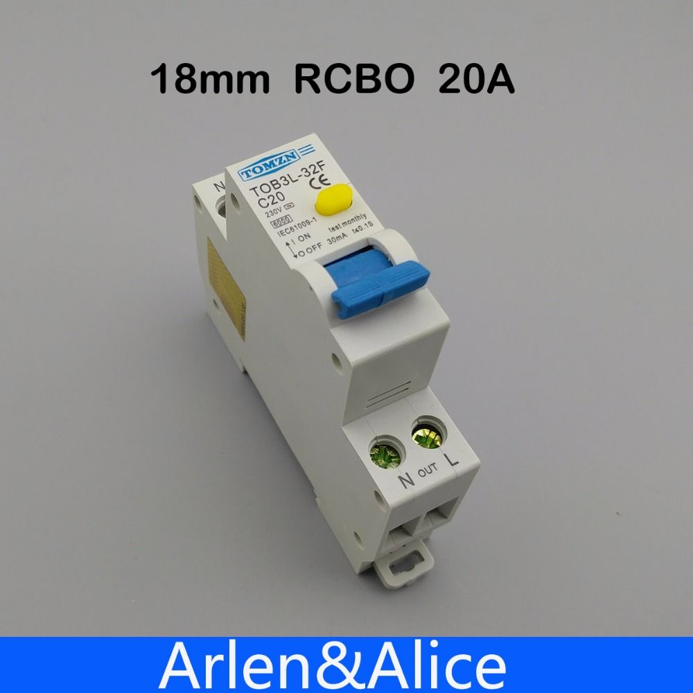 Circuit 6KA RCBO 20A 1P+N Residual Current Breaker 18MM