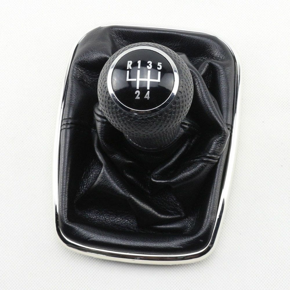 New 5 Speed Gear Shift Knob Gaitor Boot Black PU Leather For