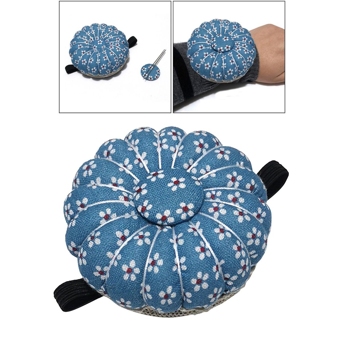 2-in-1 Wrist Pin Cushion Pumpkin Sewing Magnetic Needles Holder Blue