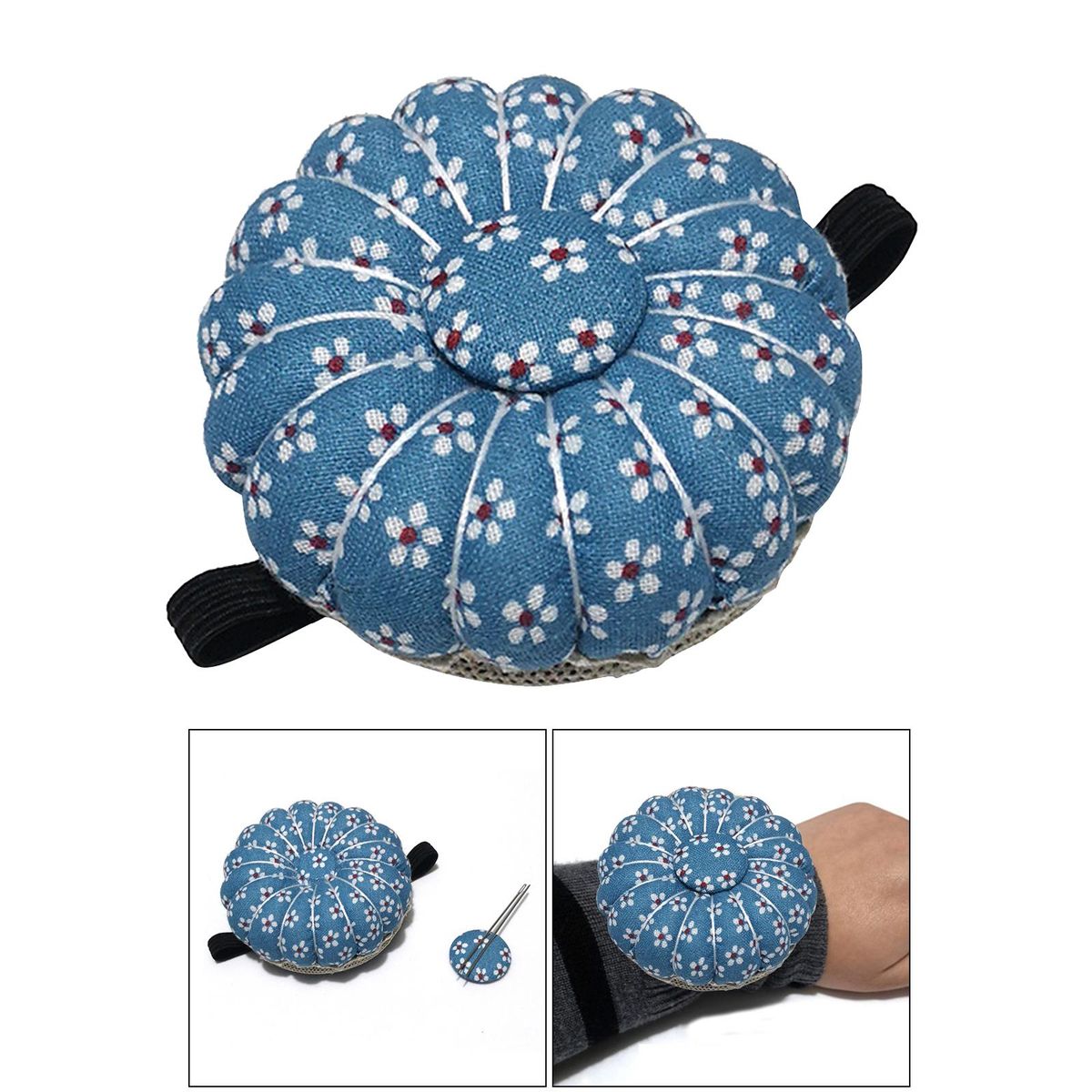 2-in-1 Wrist Pin Cushion Pumpkin Sewing Magnetic Needles Holder Blue