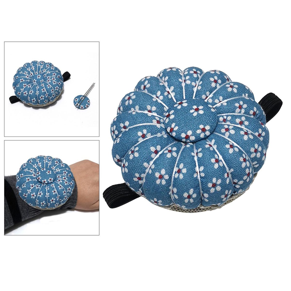 2-in-1 Wrist Pin Cushion Pumpkin Sewing Magnetic Needles Holder Blue