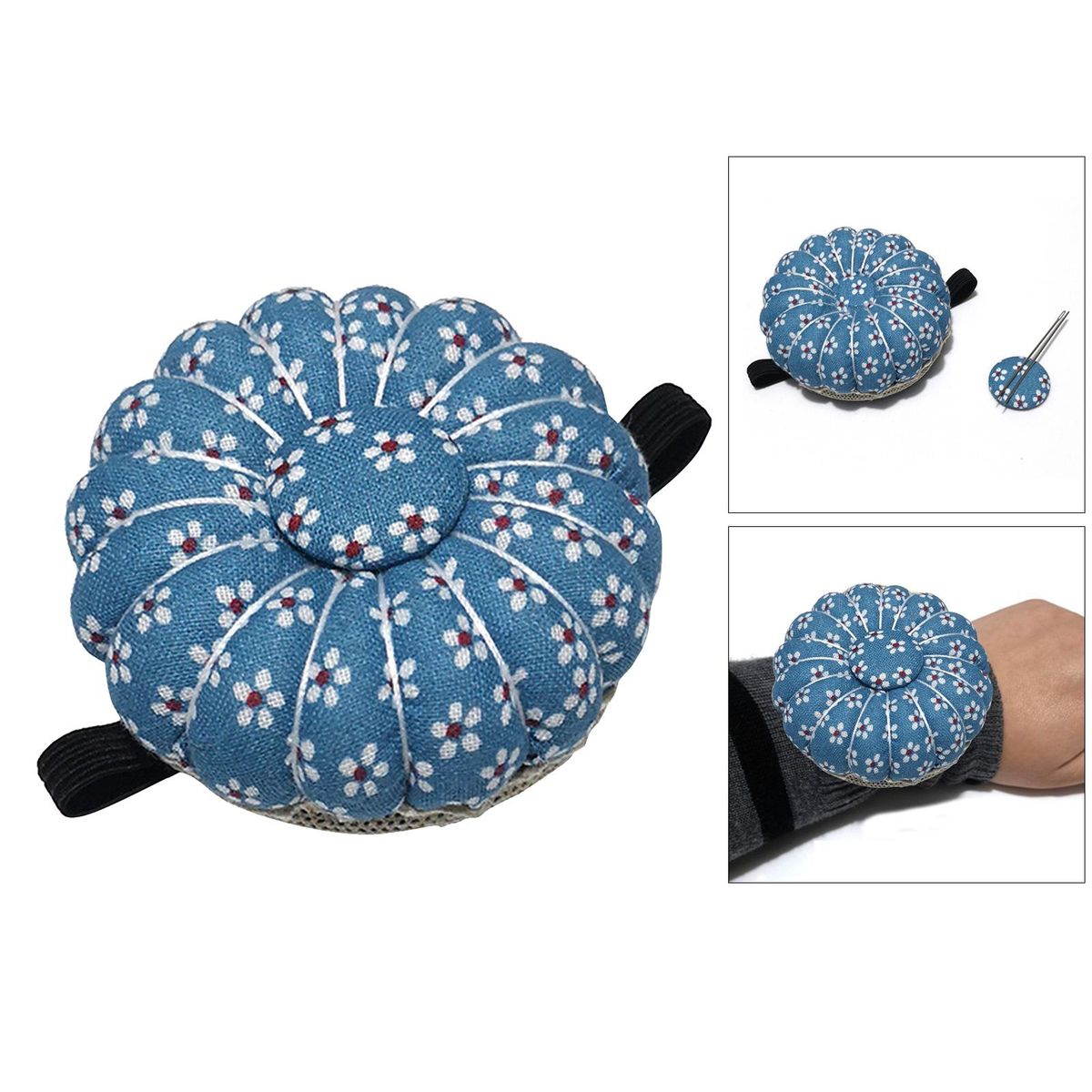 2-in-1 Wrist Pin Cushion Pumpkin Sewing Magnetic Needles Holder Blue