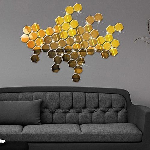Mirror 12 Piece Hexagon Acrylic Mirror Wall Stickers Wall Decor Home Decoration-Gold