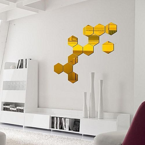 Mirror 12 Piece Hexagon Acrylic Mirror Wall Stickers Wall Decor Home Decoration-Gold