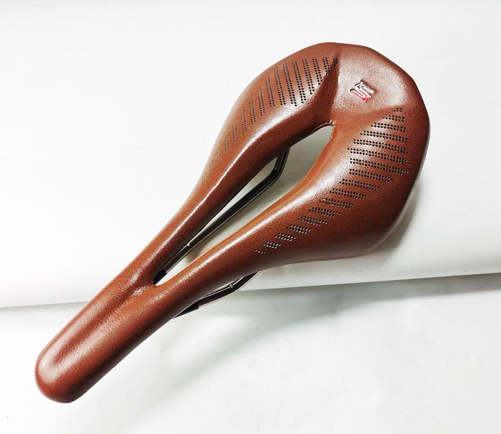 Yoursbike SENCE Brown Imitation Leather Hollow Breath Light Weight Racing Bike Saddle