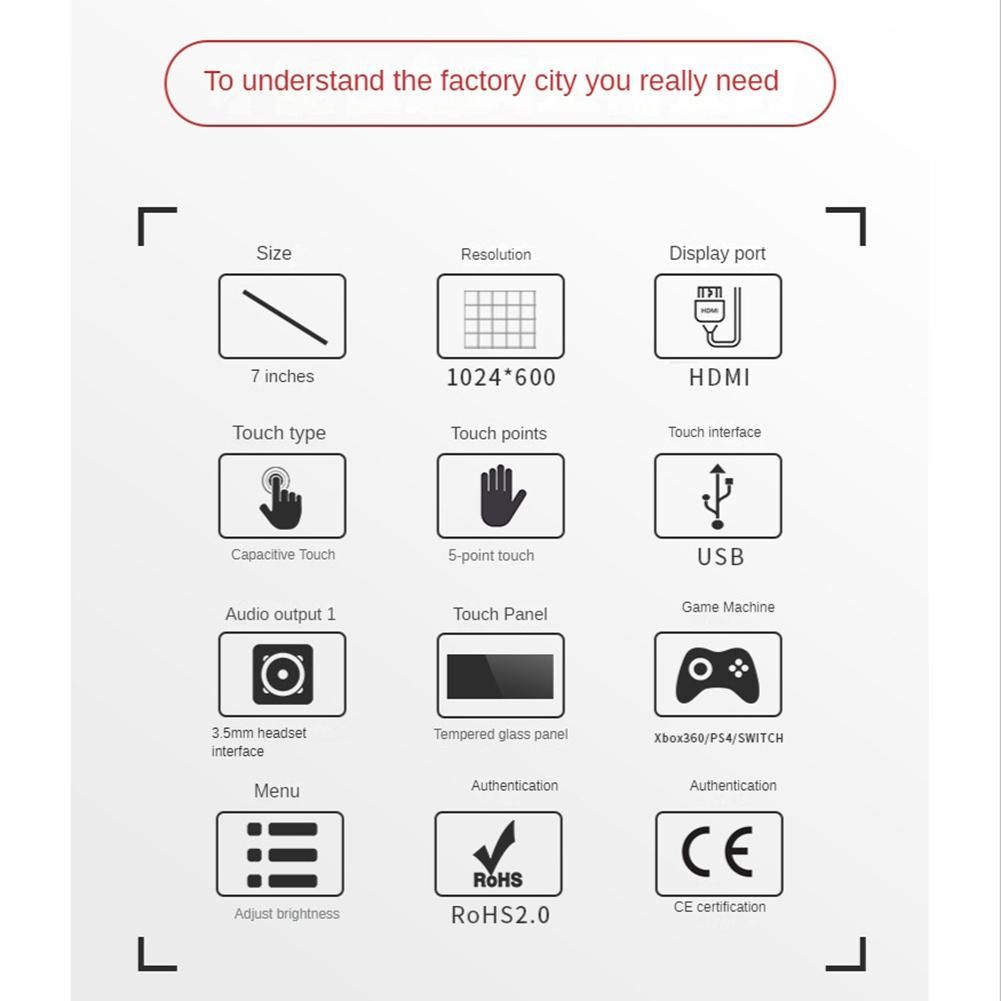 7Inch IPS AIDA64 LCD Display 7 Inch -Compatible Screen Display Touchscreen 1024X600 for 4 3B 3B PC