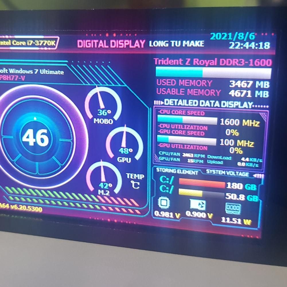 35 Inch AIDA64 Chassis DisplayElbow Data Cable Type-CBracket Kit IPS LCD 320X480 USB Computer Secondary Screen