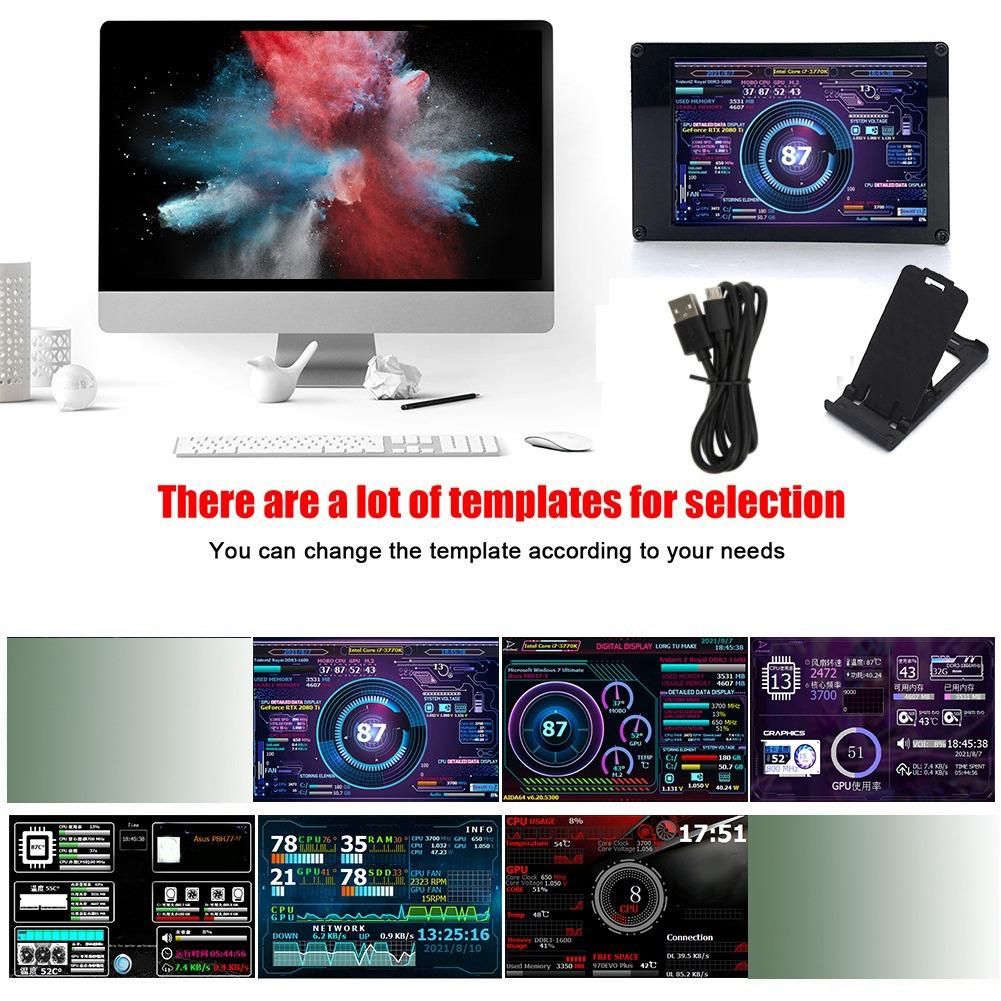 35 Inch AIDA64 Chassis DisplayElbow Data Cable Type-CBracket Kit IPS LCD 320X480 USB Computer Secondary Screen