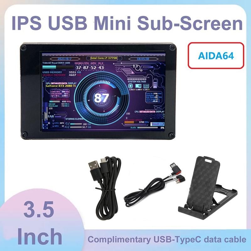 35 Inch AIDA64 Chassis DisplayElbow Data Cable Type-CBracket Kit IPS LCD 320X480 USB Computer Secondary Screen