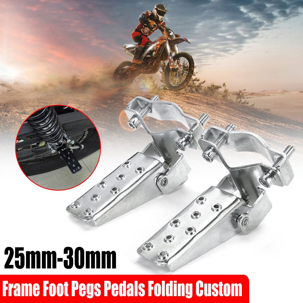 1Pair Black Steel Motorcycle Bike Parts Frame Foot Pegs Pedals Folding Custom 25mm-30mm
