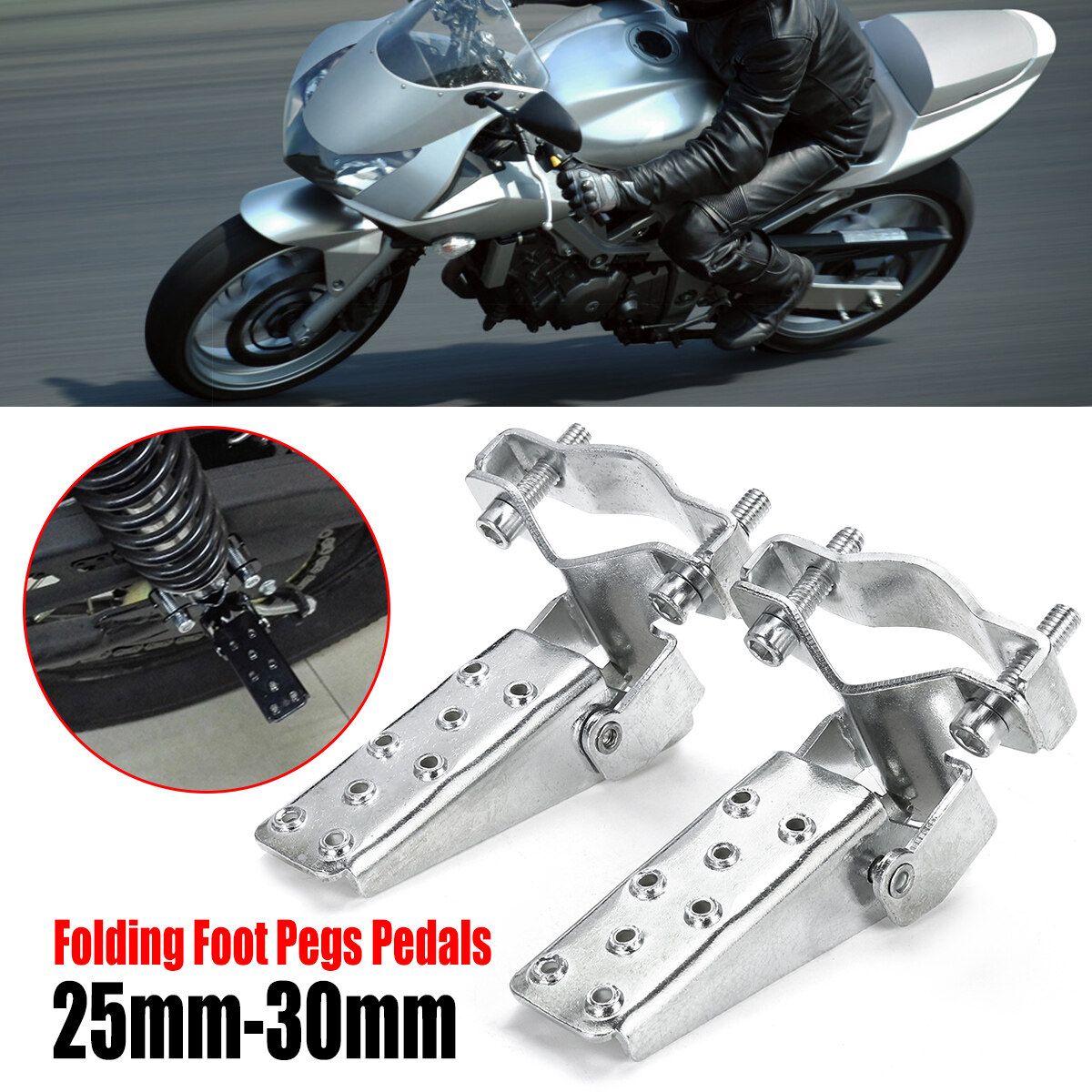 1Pair Black Steel Motorcycle Bike Parts Frame Foot Pegs Pedals Folding Custom 25mm-30mm