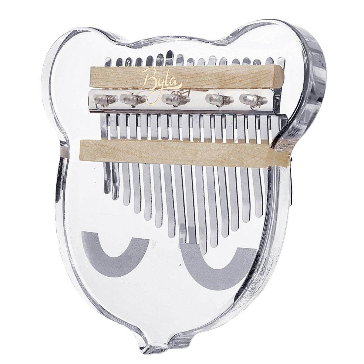 17-Key Transparent Thumb Piano Acrylic Material Cute Cat-Shaped With Carry Bag Note Stickers Cleaning Cloth Silver