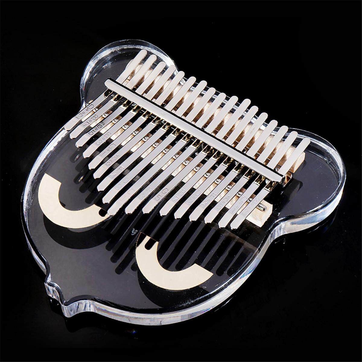 17-Key Transparent Thumb Piano Acrylic Material Cute Cat-Shaped With Carry Bag Note Stickers Cleaning Cloth Silver