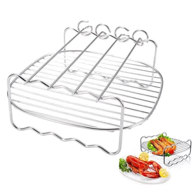 Stainless steel Replacement BBQ Rack Double Layer Skewers Baking Tray For Philips Air Fryer Barbecue Rack Baking Tray