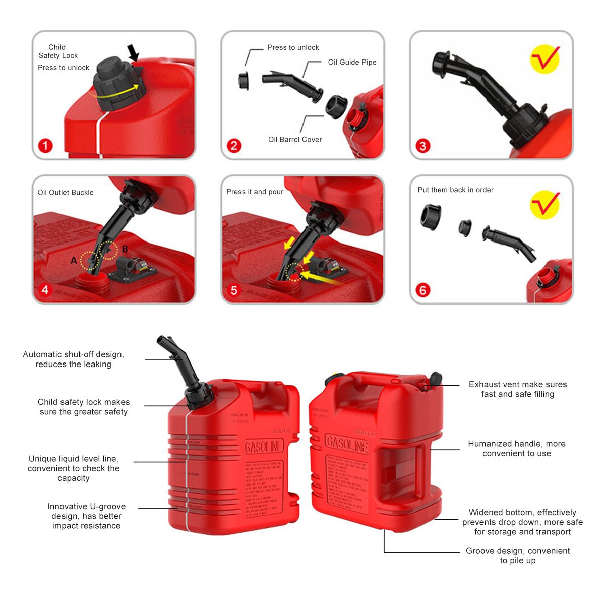10L Spill-proof Gasoline Can Portable Automatic Shut-off