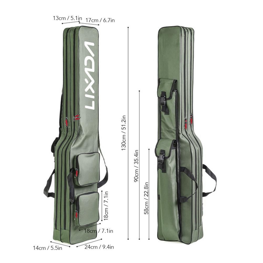 Lixada Two Layer Fishing Bag 130cm Fishing Rod Reel Bag Fishing Pole Gear Tackle Tool Carry Case Carrier Travel Bag Storage Bag Organizer Fishing Cover Bag