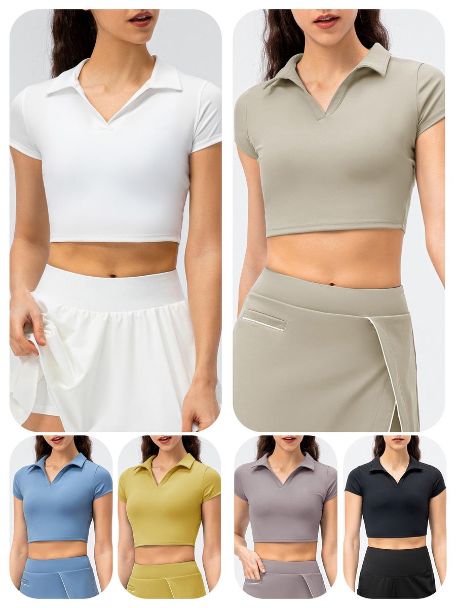 Women Sports T-shirt Crop Tops Short Sleeve Slim Shirts for Running Tennis Golf Workout