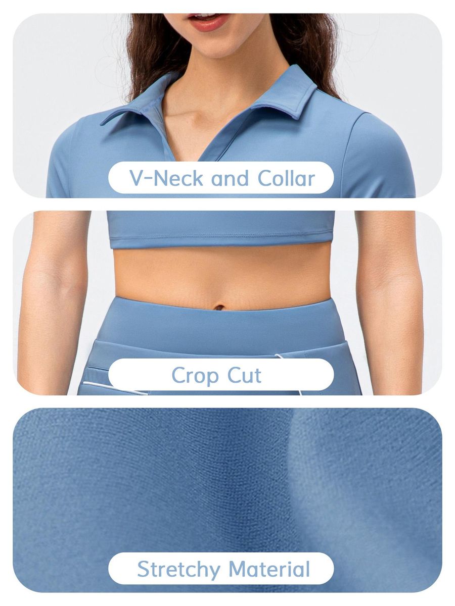 Women Sports T-shirt Crop Tops Short Sleeve Slim Shirts for Running Tennis Golf Workout