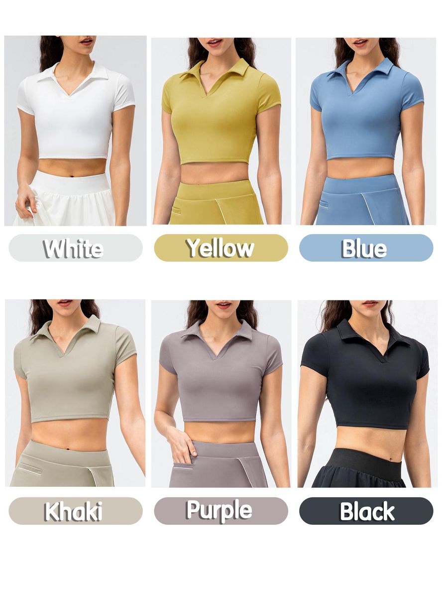 Women Sports T-shirt Crop Tops Short Sleeve Slim Shirts for Running Tennis Golf Workout
