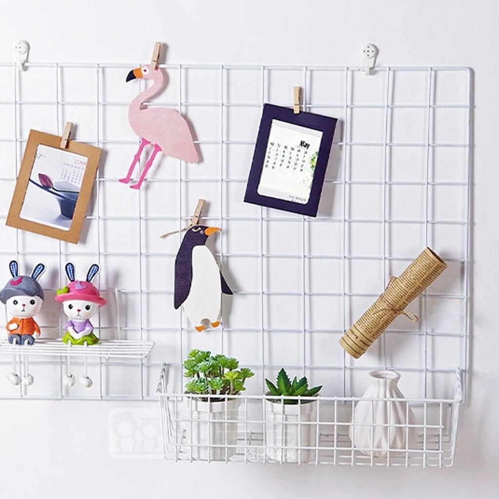 Nordic Style Grid Tall Storage Basket Metal Wire Hanging Basket for Kitchen Bathroom Home Storage/ Over The Cabinet with 2 Hooks