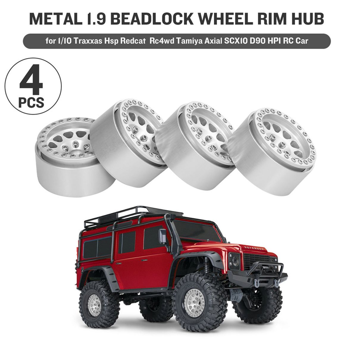 4 Pcs Toy Hub Model Round Shape Lock Catch Wheel Rim Model Silver