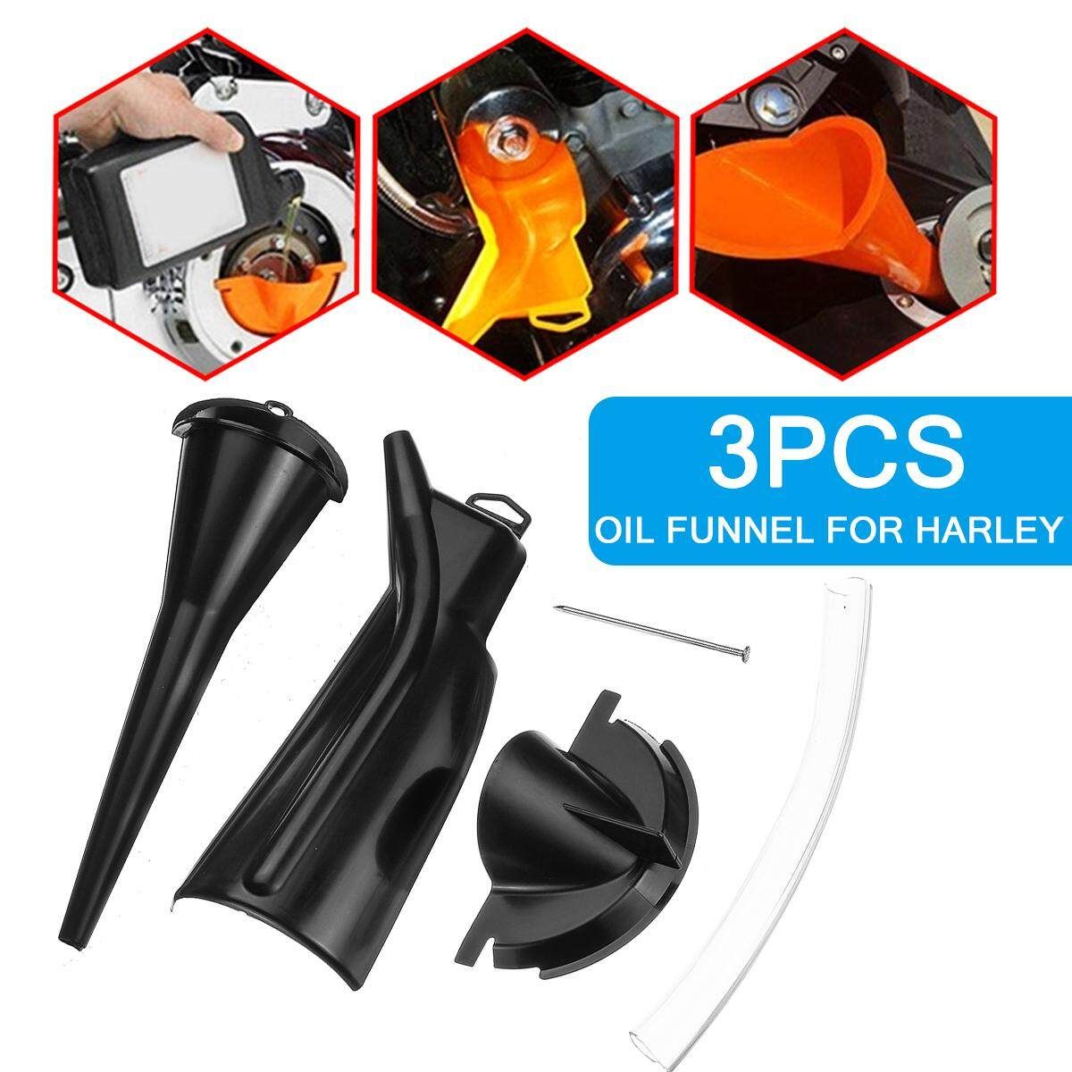 3pcs Crankcase Fill+Primary Case Oil Fill+Drip-Free Oil Funnel Kit For Harley
