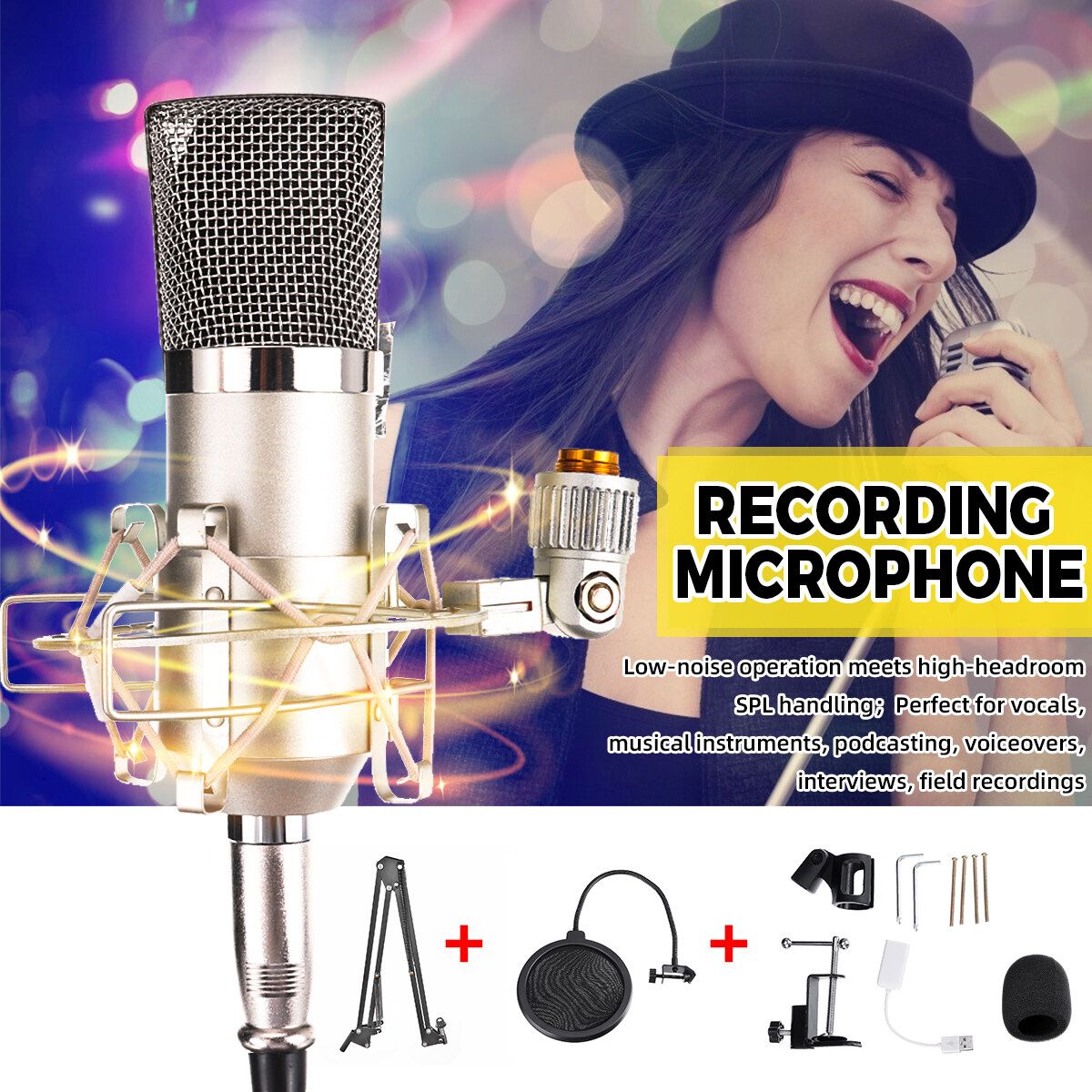 Professional Broadcasting Studio Recording Condenser Microphone Cardioid Grey