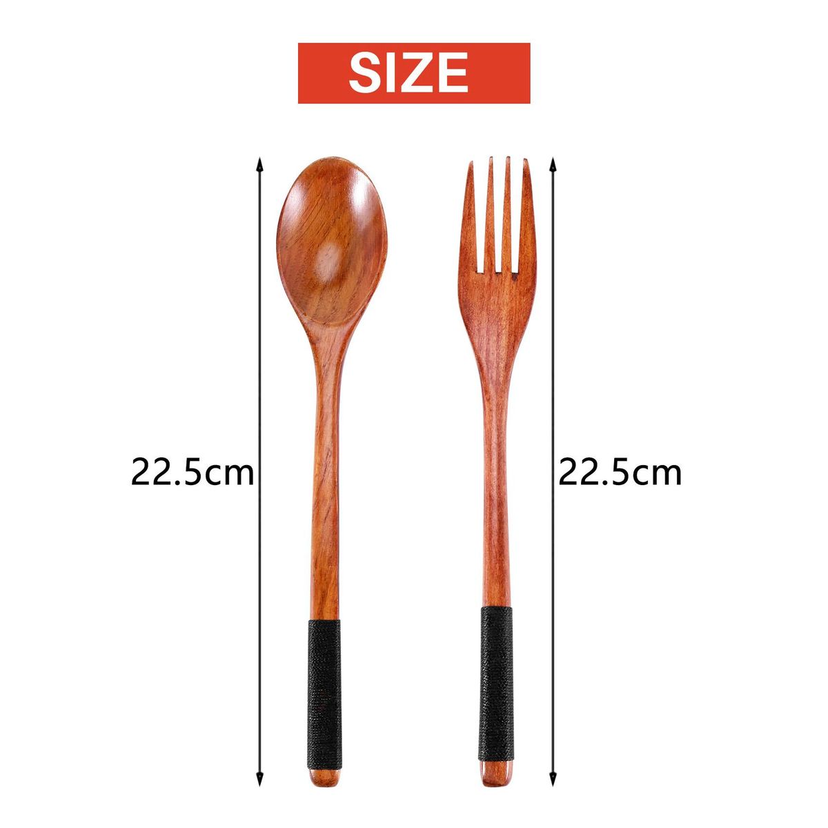 Wooden Spoons Forks Set Japanese Style Wooden Utensils Set for Eating Wood Flatware Set Reusable  Black Cords,10 Pieces