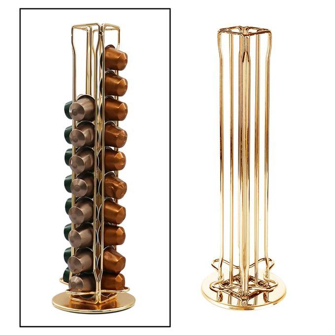 Coffee Pod Holder Stand Rack Tower For Nespresso Coffee Bar Golden