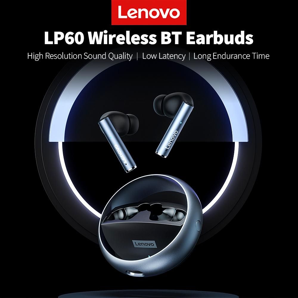 Lenovo LP60 Wireless BT Headphones In-ear Sports Earbuds Rotating Design HiFi Sound Quality Low Latency Wide Compatibility White