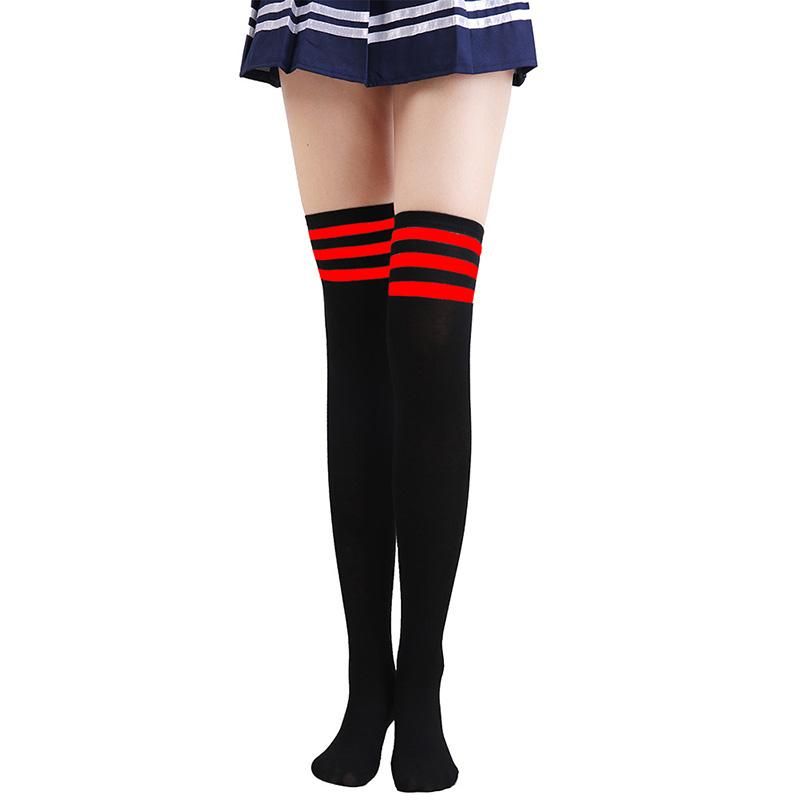 2 Pairs Women Sexy Stocking Socks High Over Knee Cotton Breathable Japanese Stripe Black White School Students Fashion Long Sock