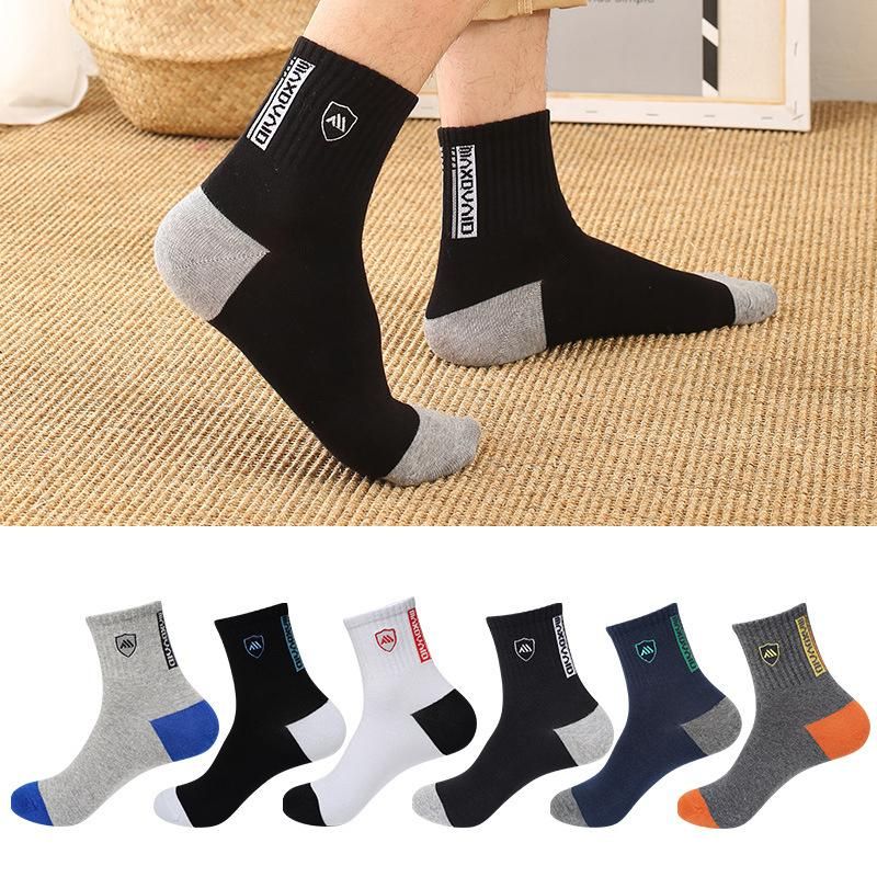 5 pairs cotton socks for men high quality breathable casual sports cycling solid color black 2023 fashion male middle tube sock