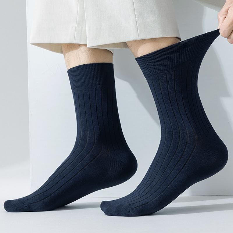 Men Cotton Socks 95% Pure Summer Business Dress Anti-bacterial Anti-odour Long Tube Socks Soft Breathable Spring Casual Sock