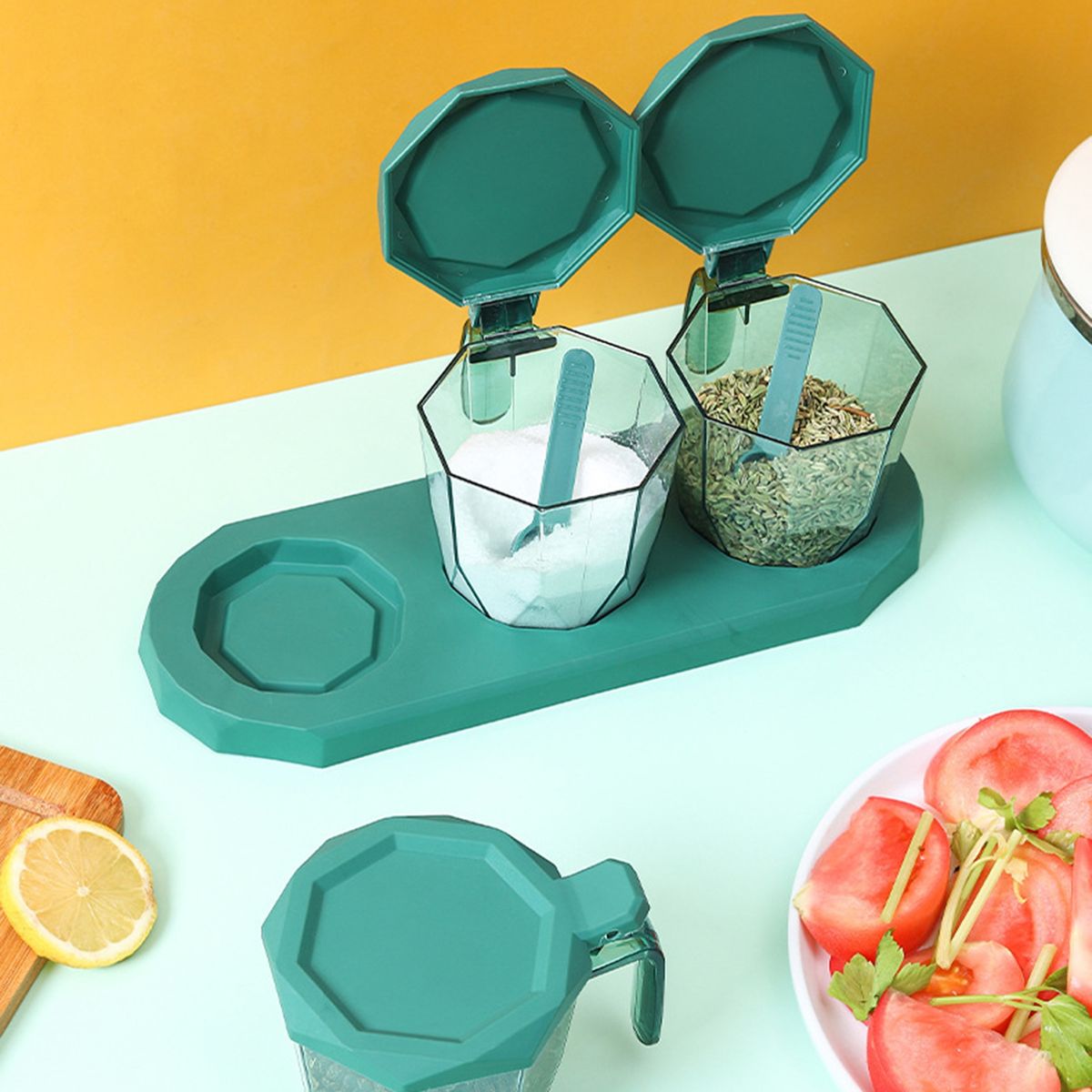 Salt Storage Box Space Saving Transparent Spice Storage Box Green