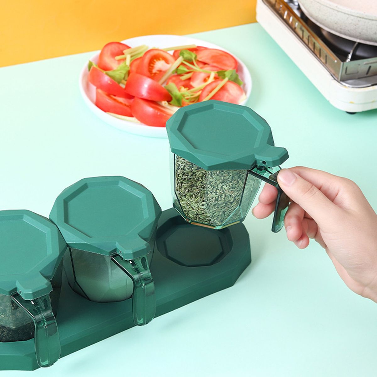 Salt Storage Box Space Saving Transparent Spice Storage Box Green