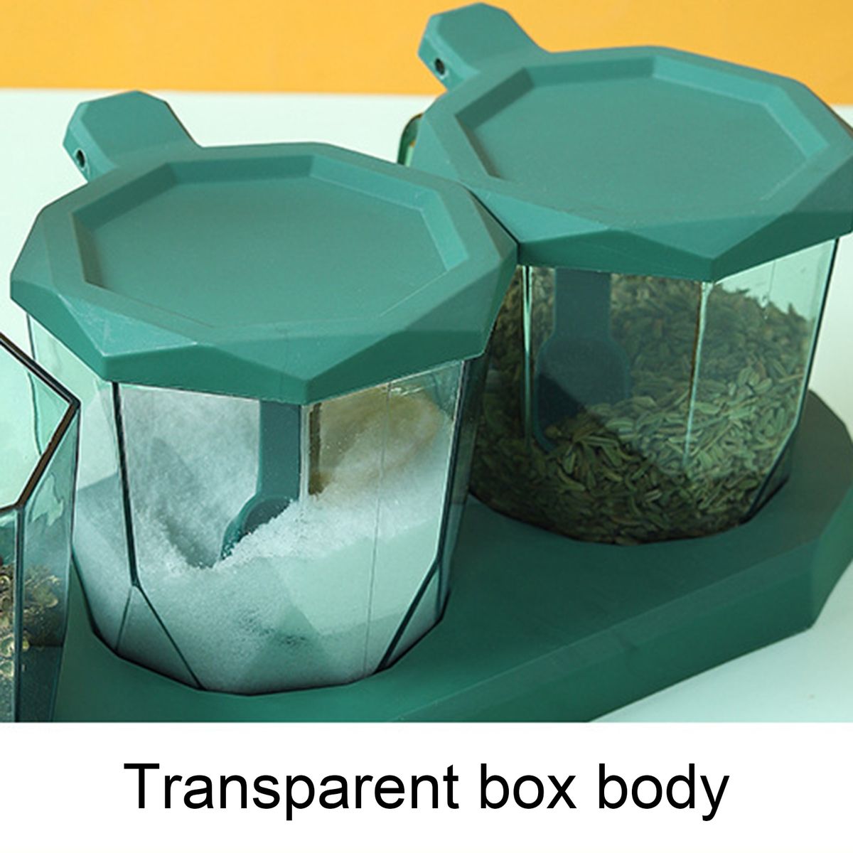 Salt Storage Box Space Saving Transparent Spice Storage Box Green