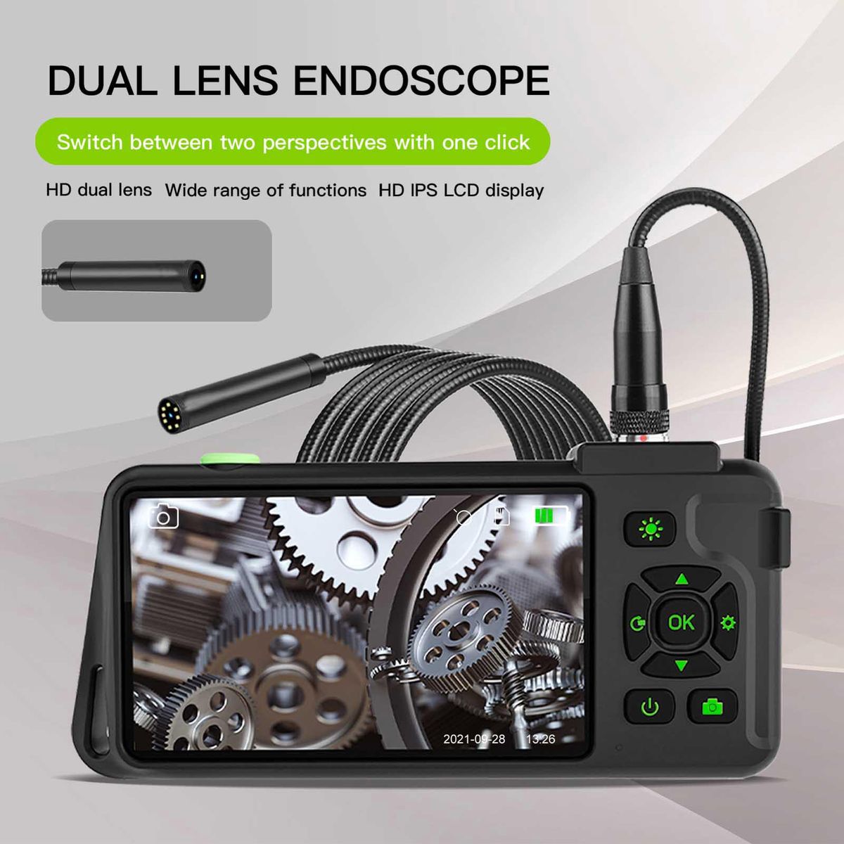 Industrial Endoscope with 4.5-inch IPS Color Display 1080P Photos Videos Snake Camera with 8 LED Lights Borescope IP67 Waterproof 2 Million Pixels Inspection Camera with TF Card Slot for Maintenance