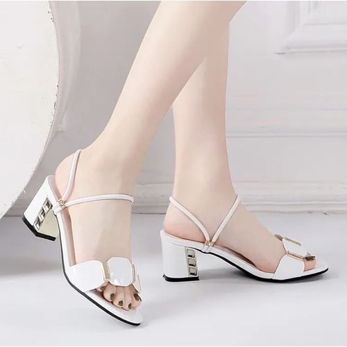 Women Tide Mid Heel Slippers Lady Dress Casual Sandals-White