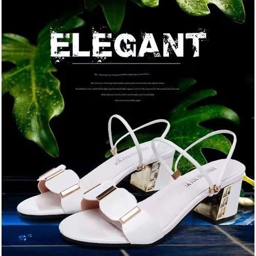 Women Tide Mid Heel Slippers Lady Dress Casual Sandals-White