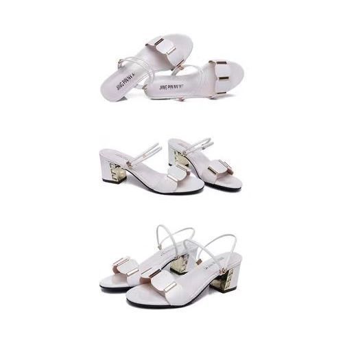 Women Tide Mid Heel Slippers Lady Dress Casual Sandals-White