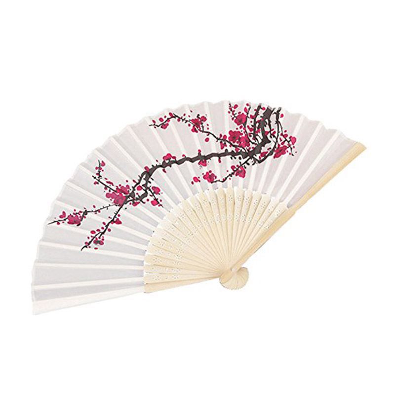 Wedding Bamboo Fan Hand Fan Plum 20pcs/lot Design Silk Elegant Bag Gift With Folding Flower White Organza