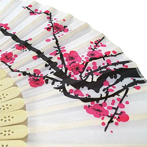 Wedding Bamboo Fan Hand Fan Plum 20pcs/lot Design Silk Elegant Bag Gift With Folding Flower White Organza