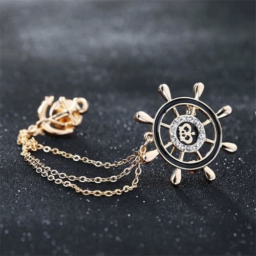 Anchor Brooch With Chain - Gold